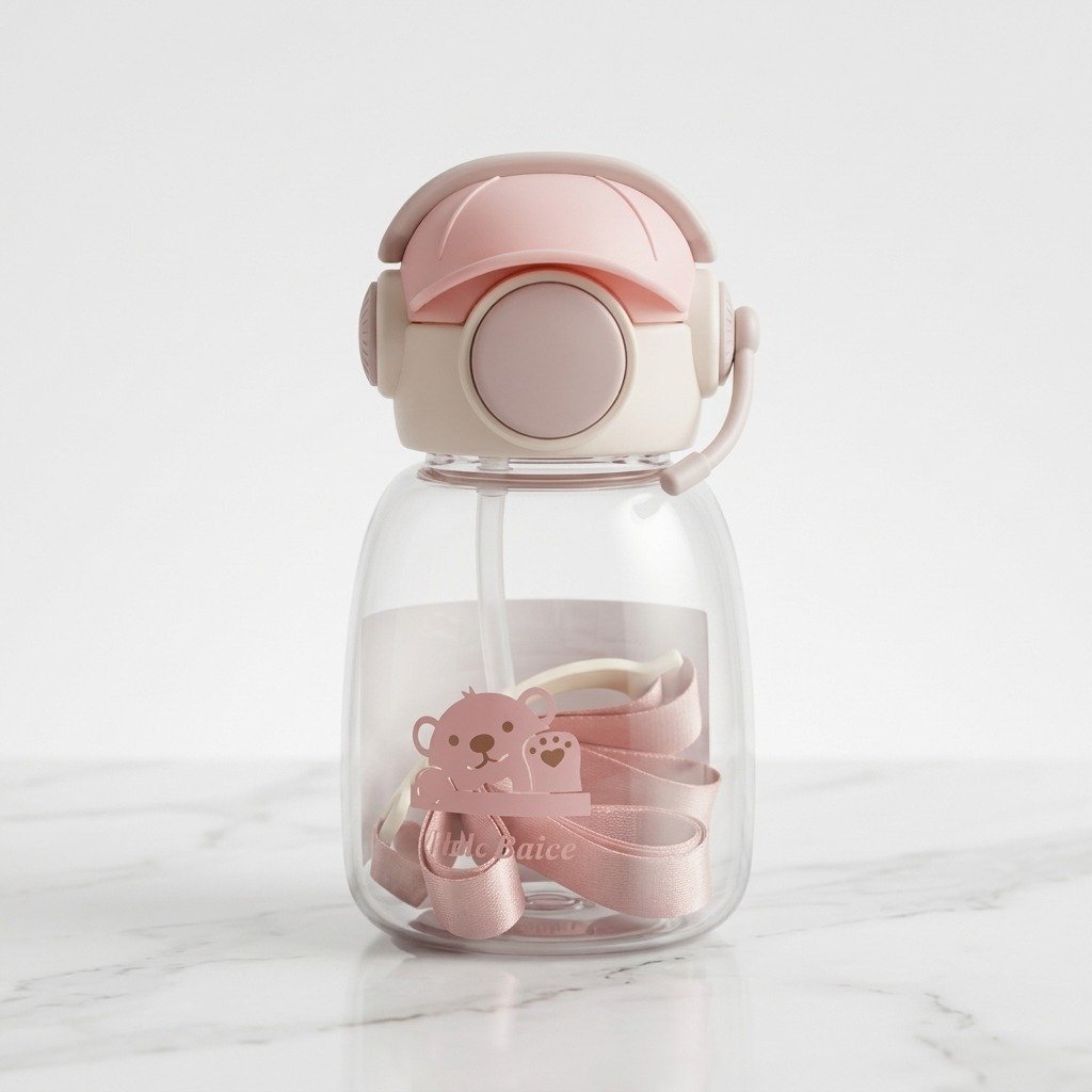 Cute Pink Bear Kids Straw